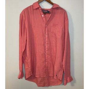 Vineyard Vines Shirt Mens L Coral Lightweight Linen Classic Fit Button Up Pocket